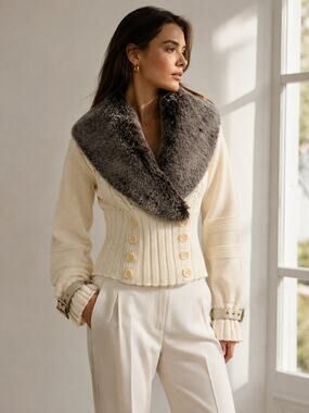 Karen Millen Wool Cardigan with Fur Collar